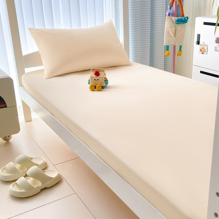 91家纺网 家纺一手货源 找家纺 老帅的工厂店 2025新款亲肤磨毛防水纯色学生床笠-小床图 本色