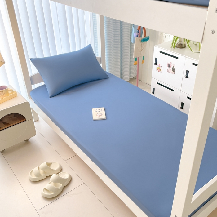 91家纺网 家纺一手货源 找家纺 老帅的工厂店 2025新款亲肤磨毛防水纯色学生床笠-小床图 雾蓝