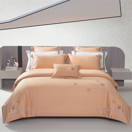 91家纺网 家纺一手货源 找家纺 2025新款磨毛绣花四件套-枫叶情 枫叶情-南瓜橘