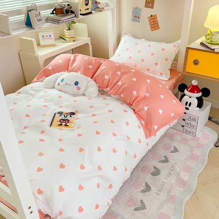 91家纺网 家纺一手货源 找家纺 卡斯诺家纺馆 2025新款芦荟棉宿舍床上下铺三件套 甜心-粉