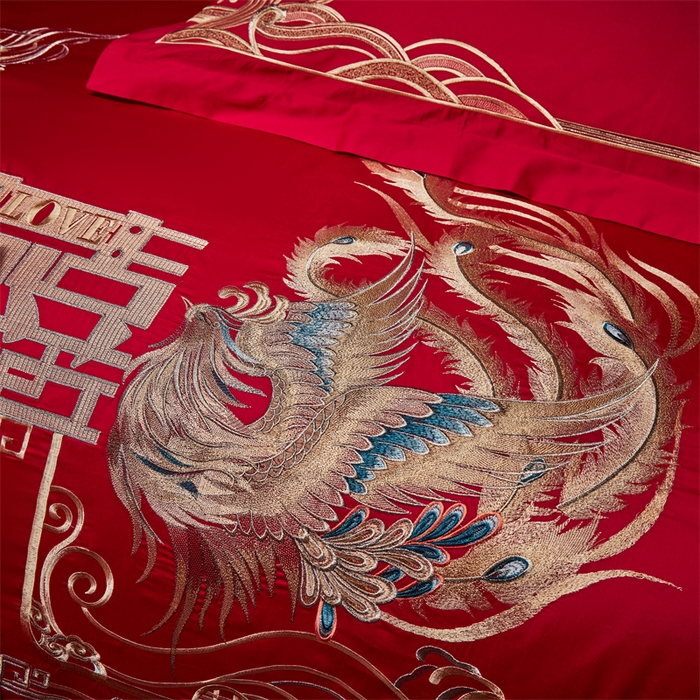 91家纺网 家纺一手货源 找家纺 宏羽纺家纺 2024新款13372纯棉婚庆套件系列 龙凤美满