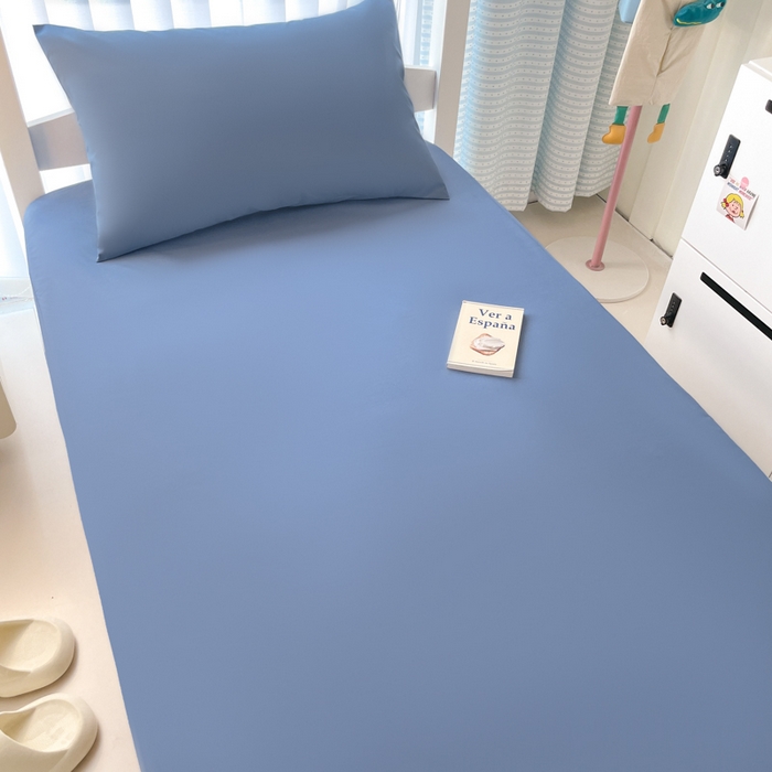 91家纺网 家纺一手货源 找家纺 老帅的工厂店 2025新款亲肤磨毛防水纯色学生床笠-小床图 雾蓝