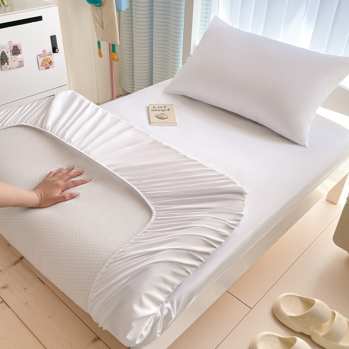 91家纺网 家纺一手货源 找家纺 老帅的工厂店 2025新款亲肤磨毛防水纯色学生床笠-小床图 白色