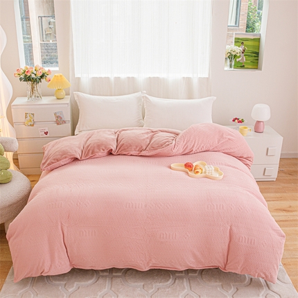 锦罗绣 2024新款全消光230克牛奶绒烂花绒提花单被套 mu-粉