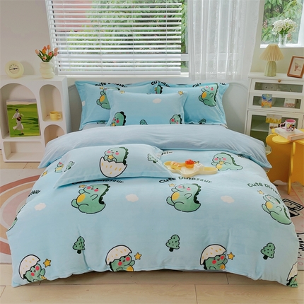 锦罗绣 2024新款A类高克重牛奶绒印花四件套 小恐龙