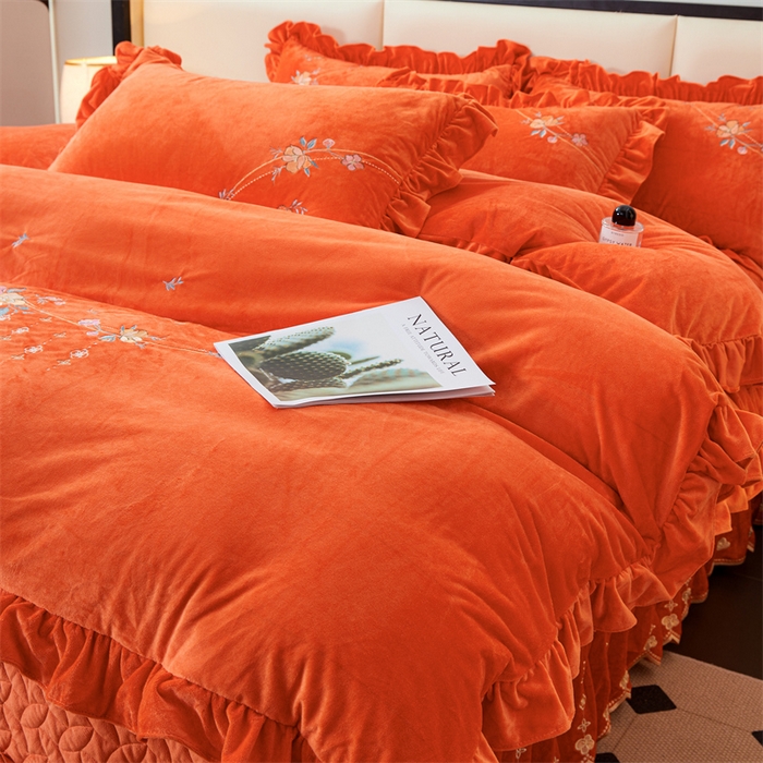 91家纺网 家纺一手货源 找家纺 2024秋冬新款茉含宝宝绒公主风四件套 美人橙-