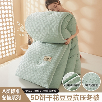 典冠 2024新款正宗5D立体饼干花豆豆抗压冬被春秋被 艾松绿