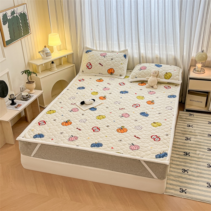 91家纺网 家纺一手货源 找家纺 启程家纺 2024新款A类印花牛奶绒床垫加厚绒保暖床护垫 七彩南瓜