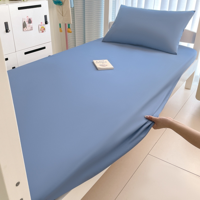 91家纺网 家纺一手货源 找家纺 老帅的工厂店 2025新款亲肤磨毛防水纯色学生床笠-小床图 雾蓝