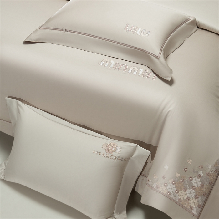 91家纺网 家纺一手货源 找家纺 2025新款AB版长绒棉高端绣花四件套-茜雅 茜雅-香槟金