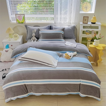 锦罗绣 2024新款A类高克重牛奶绒印花四件套 简约