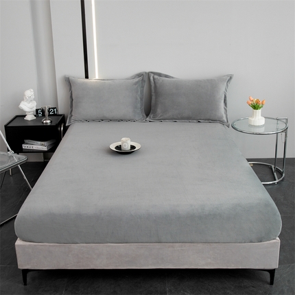 锦罗绣 2024新款230克纯色牛奶绒单床笠 银灰