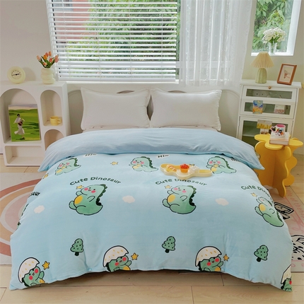 锦罗绣 2024新款A类高克重牛奶绒印花单被套 小恐龙