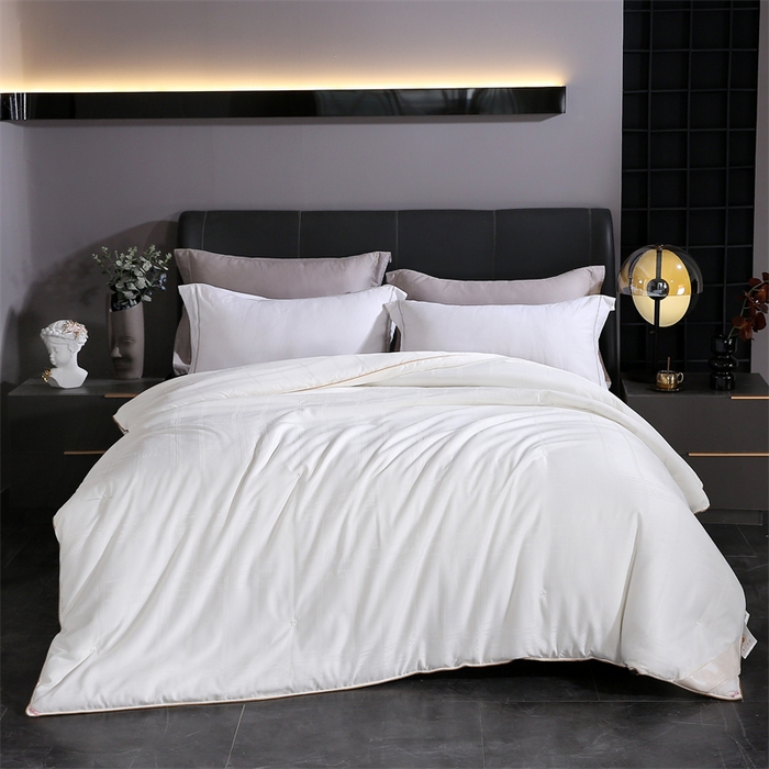 91家纺网 家纺一手货源 找家纺 芭芭棉家纺 2025新款全棉桑被冬被春秋被拉链二合一子母被被子被芯-方格系列 月光白