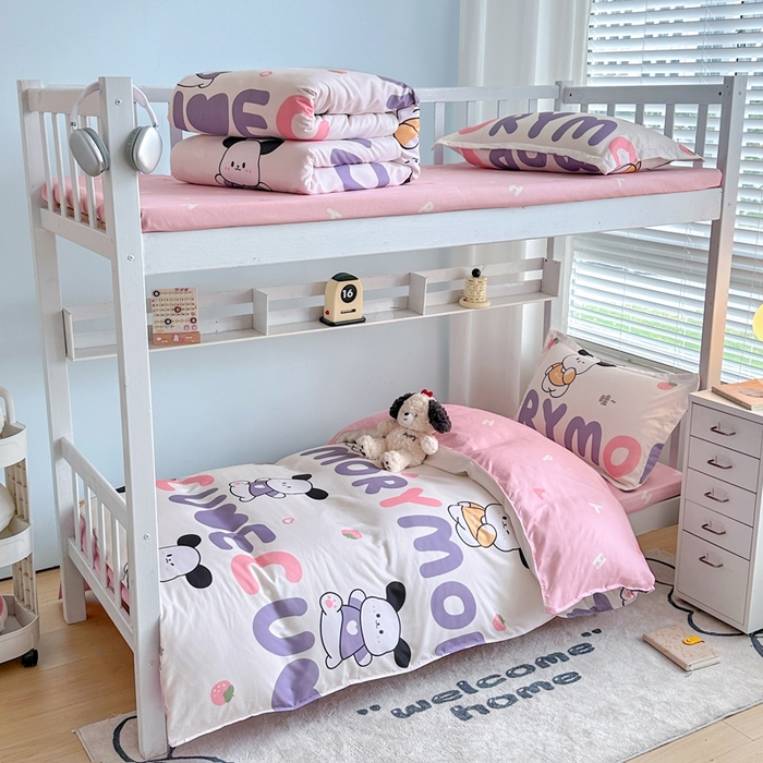 91家纺网 家纺一手货源 找家纺 卡斯诺家纺馆 2025新款芦荟棉宿舍床上下铺三件套 甜心汪汪