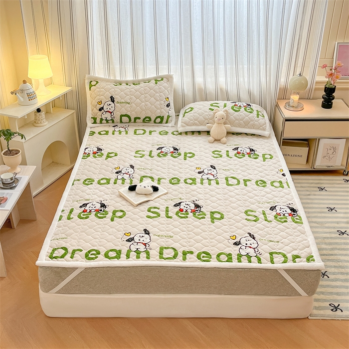 91家纺网 家纺一手货源 找家纺 启程家纺 2024新款A类印花牛奶绒床垫加厚绒保暖床护垫 字母狗