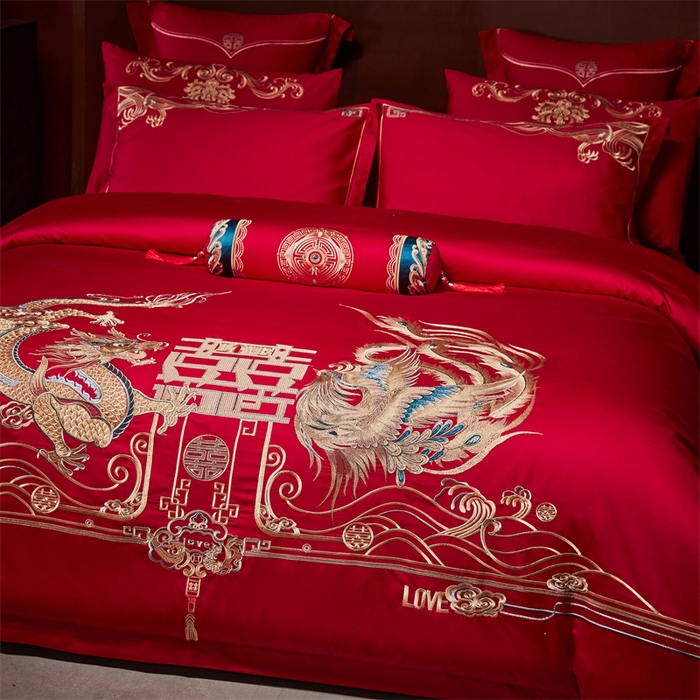 91家纺网 家纺一手货源 找家纺 宏羽纺家纺 2024新款13372纯棉婚庆套件系列 龙凤美满