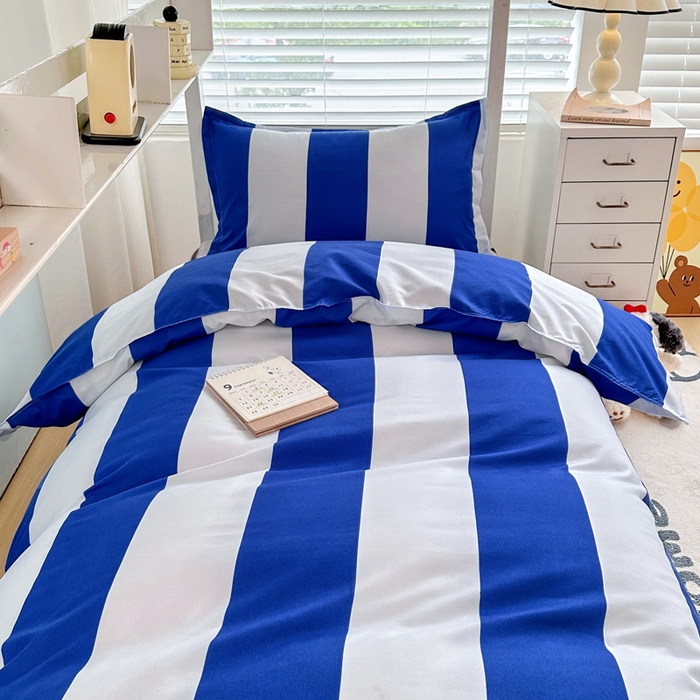 91家纺网 家纺一手货源 找家纺 卡斯诺家纺馆 2025新款芦荟棉宿舍床上下铺三件套 曲调-蓝