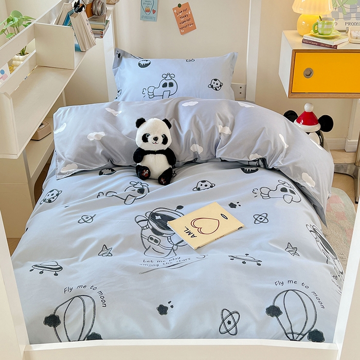 91家纺网 家纺一手货源 找家纺 卡斯诺家纺馆 2025新款芦荟棉宿舍床上下铺三件套 太空漫步