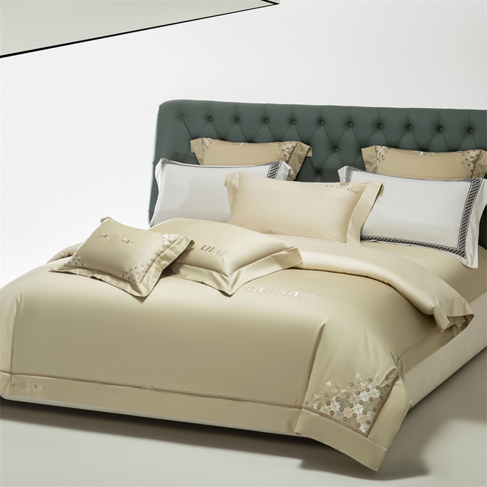 91家纺网 家纺一手货源 找家纺 2025新款AB版长绒棉高端绣花四件套-茜雅 茜雅-油果绿