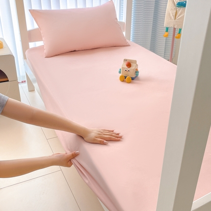 91家纺网 家纺一手货源 找家纺 老帅的工厂店 2025新款亲肤磨毛防水纯色学生床笠-小床图 蜜粉