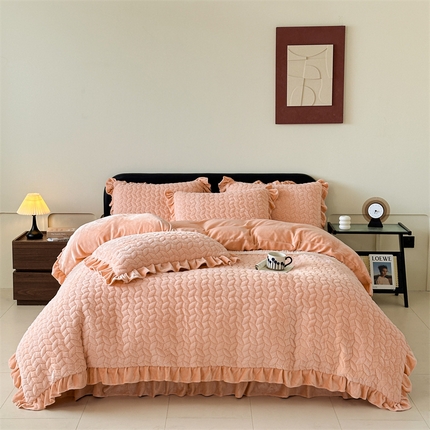 91家纺网 家纺一手货源 找家纺 2024秋冬新款韩版兔毛拼接四件套 美人玉