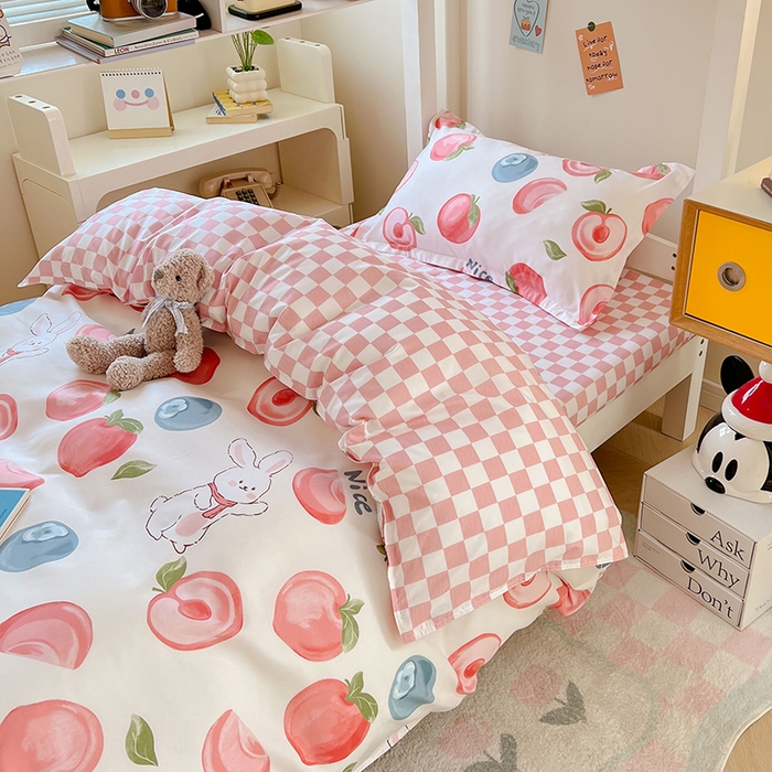 91家纺网 家纺一手货源 找家纺 卡斯诺家纺馆 2025新款芦荟棉宿舍床上下铺三件套 甜蜜兔