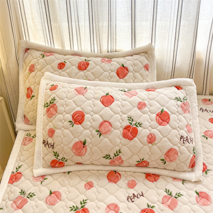 91家纺网 家纺一手货源 找家纺 启程家纺 2024新款A类印花牛奶绒床垫加厚绒保暖床护垫 水蜜桃