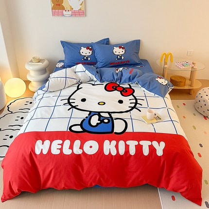典曼家纺 2024秋冬新品三丽鸥磨毛大版卡通四件套 吉蒂猫
