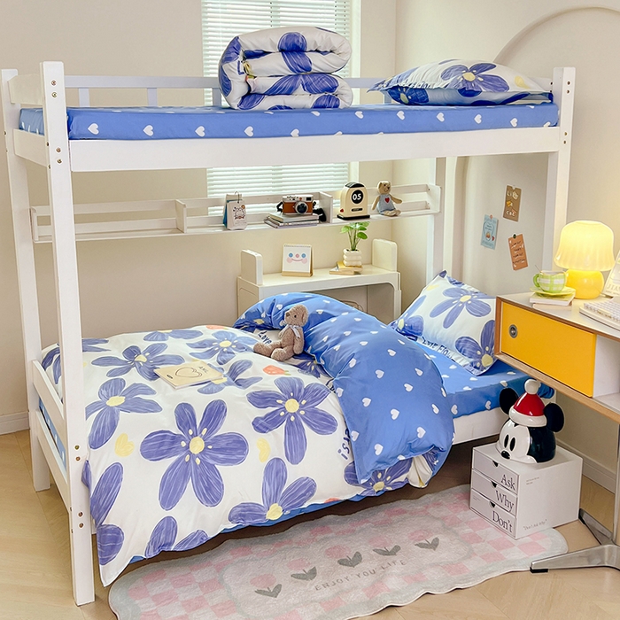 91家纺网 家纺一手货源 找家纺 卡斯诺家纺馆 2025新款芦荟棉宿舍床上下铺三件套 唯美