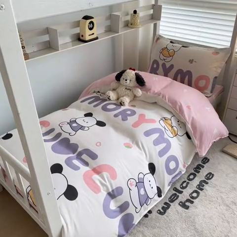 91家纺网 家纺一手货源 找家纺 卡斯诺家纺馆 2025新款芦荟棉宿舍床上下铺三件套 甜心汪汪