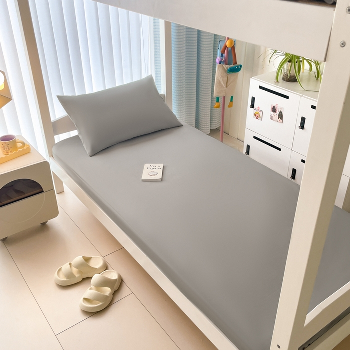 91家纺网 家纺一手货源 找家纺 老帅的工厂店 2025新款亲肤磨毛防水纯色学生床笠-小床图 灰色