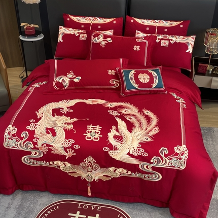 91家纺网 家纺一手货源 找家纺 （总）芊囍纺 2024新款亲肤双面磨毛刺绣款婚庆四件套