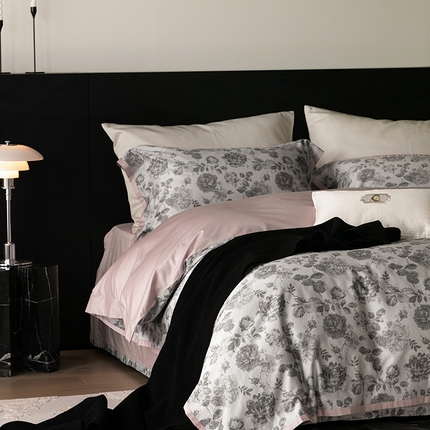 91家纺网 家纺一手货源 找家纺 （总）2024新款知性简雅花卉肌理全棉四件套