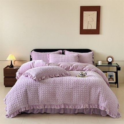 91家纺网 家纺一手货源 找家纺 2024秋冬新款韩版兔毛拼接四件套 浪漫紫