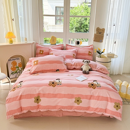 91家纺网 家纺一手货源 找家纺 （总）韩后家纺 2025新款全棉AB版磨毛印花四件套