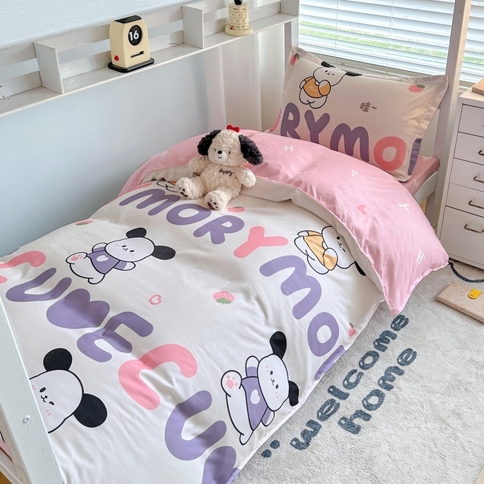 91家纺网 家纺一手货源 找家纺 卡斯诺家纺馆 2025新款芦荟棉宿舍床上下铺三件套 甜心汪汪