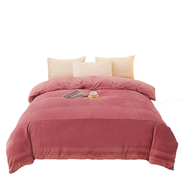 91家纺网 家纺一手货源 找家纺 锦罗绣 2024新款全消光230克牛奶绒烂花绒提花单被套 提花-豆沙