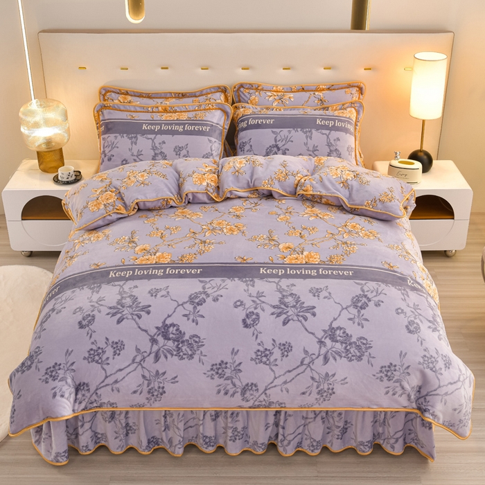 91家纺网 家纺一手货源 找家纺 亿品2025直播爆款9.5斤牛奶绒四件套加厚保暖床裙四件套 金枝玉叶