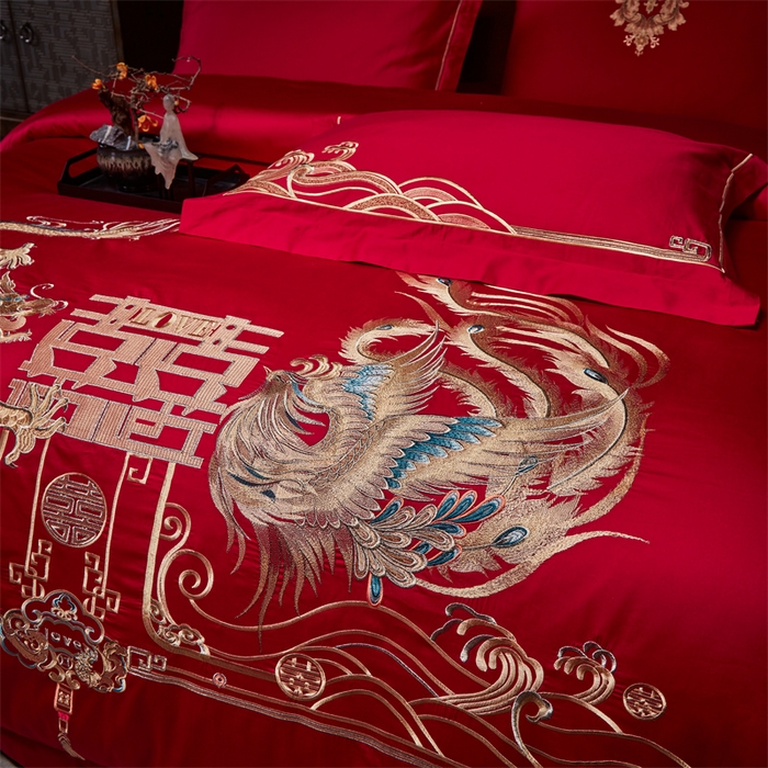 91家纺网 家纺一手货源 找家纺 宏羽纺家纺 2024新款13372纯棉婚庆套件系列 龙凤美满