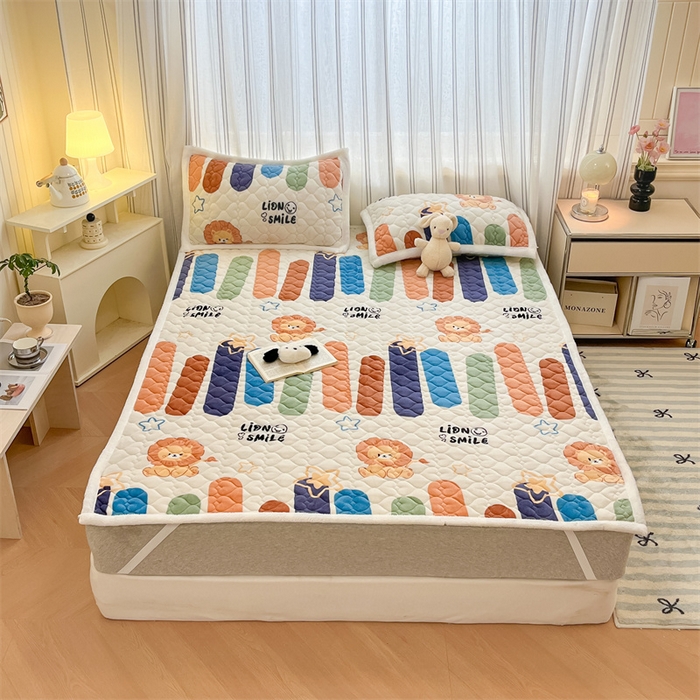 91家纺网 家纺一手货源 找家纺 启程家纺 2024新款A类印花牛奶绒床垫加厚绒保暖床护垫 狮子棒冰