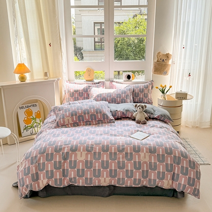 91家纺网 家纺一手货源 找家纺 （总）韩后家纺 2025新款全棉AB版磨毛印花四件套