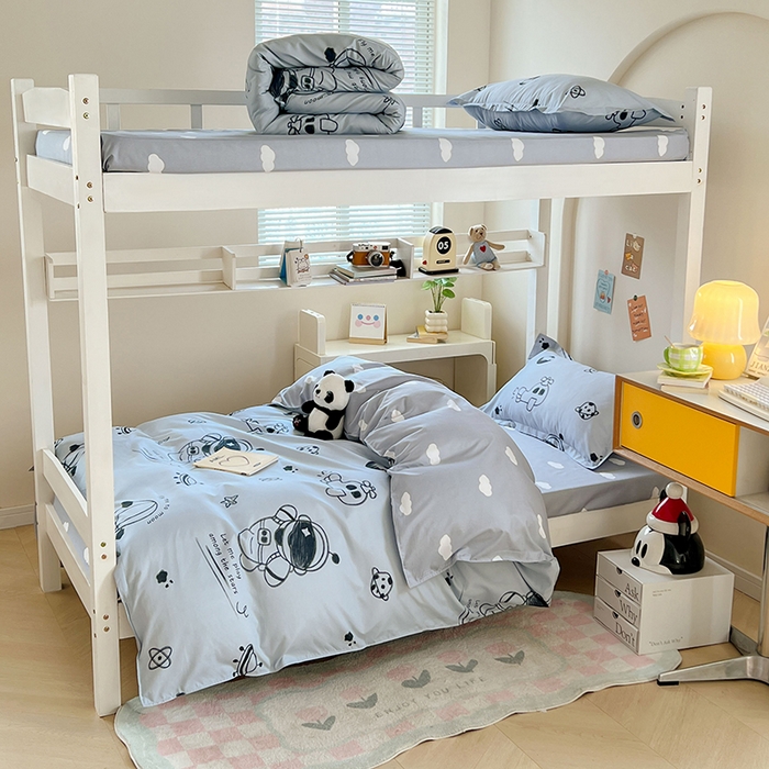 91家纺网 家纺一手货源 找家纺 卡斯诺家纺馆 2025新款芦荟棉宿舍床上下铺三件套 太空漫步