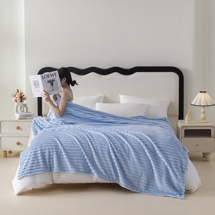 锦禾穗 2024新款兔毛绒多功能毛毯高克重抽条纯色加宽加厚双面绒 兔毛蓝