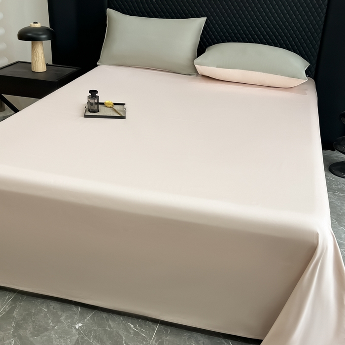 91家纺网 家纺一手货源 找家纺 家居1号家纺 2024新款50双股新疆长绒棉纯色四件套单品系列-单床单 床单共享-森绿++玫瑰金