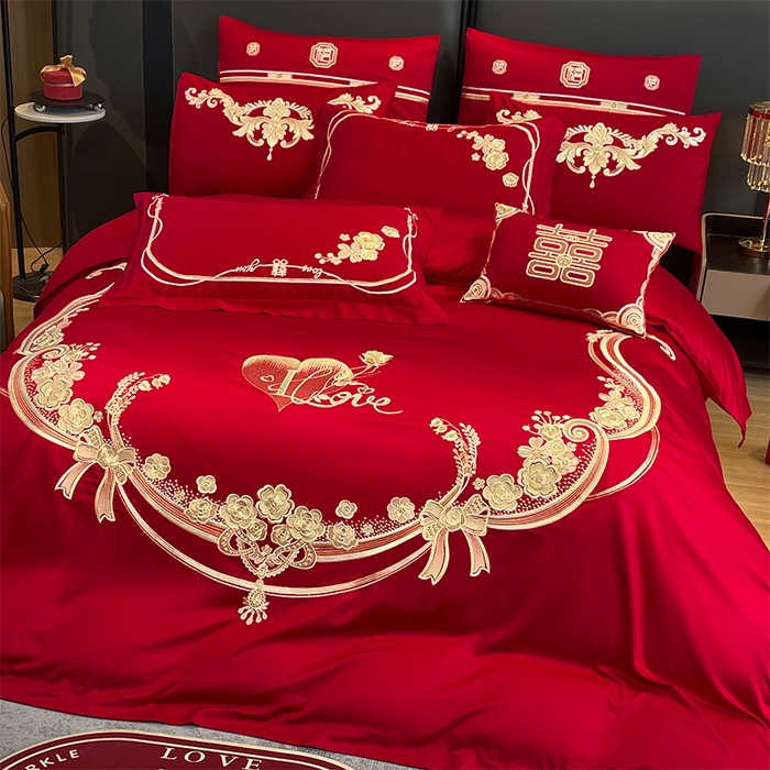 91家纺网 家纺一手货源 找家纺 用心 2024新款亲肤加厚磨毛新中式婚庆四件套多件套 恋喜