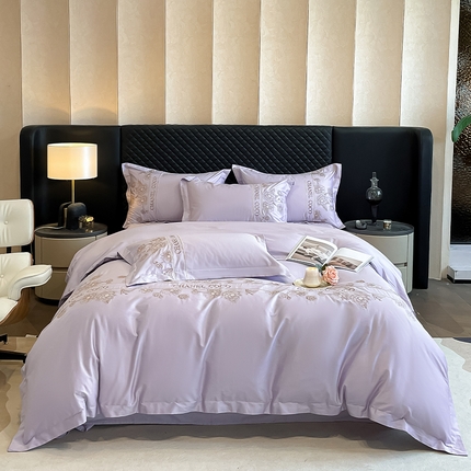 91家纺网 家纺一手货源 找家纺 理想家家纺 2024新款13372全棉刺绣四件套系列-花季 紫