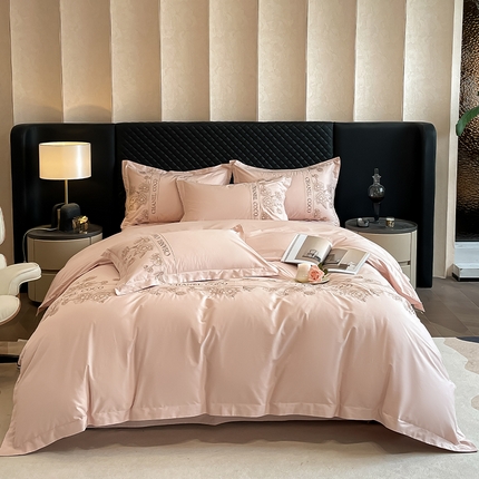 91家纺网 家纺一手货源 找家纺 理想家家纺 2024新款13372全棉刺绣四件套系列-花季 粉