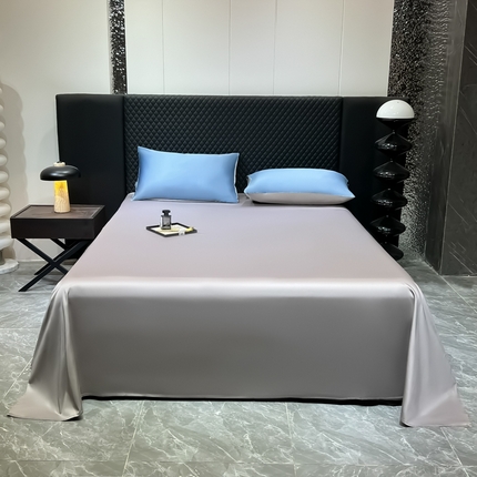 家居1号家纺 2024新款50双股新疆长绒棉纯色四件套单品系列-单床单 床单共享-蓝灰  高级灰