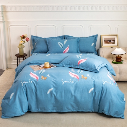 威布斯家居 2024新款AA版全棉加厚磨毛四件套 柠檬树下-蓝